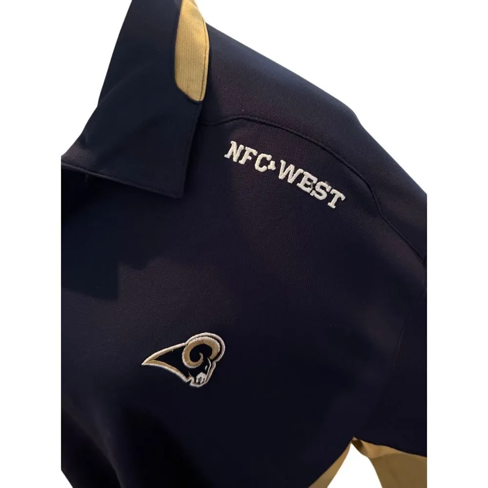 Reebok NFL/NFC West LA Rams Embroidered Navy Gold Quarter Zip Pullover Jacket XL